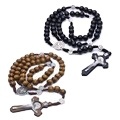 Croix en bois sculptée à la main, style bois, avec perles de chapelet religieuses catholiques chrétiennes, pendentifs décoratifs pour la maison et les fêtes, vente en gros