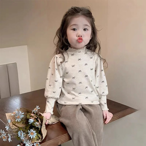 Girls' Base Layer Shirt Thick Fleece-lined Winter Top Gray Apricot White Cross-border E-commerce Children's T-shirts - Product Image 1