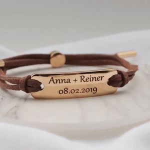 Braccialetti in Pelle con Cordino in Acciaio Inossidabile alla Moda per Coppie, Braccialetti dell'Amicizia Personalizzabili con Testo e Nome per Innamorati - Product Image 3