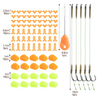 Kit de pêche à la carpe : Boîte de matériel de pêche avec 90 hameçons pré-noués, lignes, émerillons, manchons anti-emmêlement, appâts de maïs et aiguille pour montage de montages de pêche