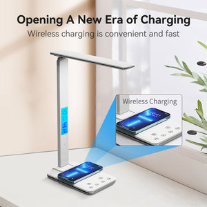 15W Fast Wireless Charger Modern LED Desk Lamp-Eye Caring Touch Control 3 Colors Stepless Dimming Clock/<b>Calendar</b>/Temperature - Product Image 3