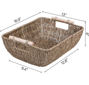 Seegras Stroh gewebte Weidenkorb mit Holzgriff Wasser Hyazinthe Handwerk für Brot oder Obst für Küche oder Wohnzimmer - Product Image 4