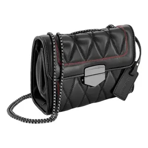 Borsa a tracolla Vintage da donna con bordi in pelle rossa con catene singole doppie decorazioni fodera in PU nera chiusura in tessuto tinta unita estiva - Product Image 1