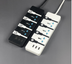 Multiprise industrielle universelle UE/US, 3 prises, USB Type-C, interrupteurs indépendants, câble de 2 m, rallonge portable pour la maison