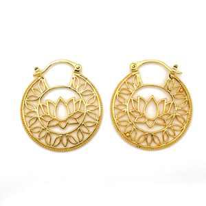 Dernières boucles d'oreilles créoles de créateur indien fleur de Lotus floral pour femmes à la mode argent plaqué à la main bijoux d'oreille mode goutte cadeau - Product Image 1