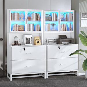 ארון שחור מודרני עם תצוגת תאורת LED, אחסון משרדי עם נעילה, עמדת קפה עם דלתות זכוכית מחורצת - Product Image 4