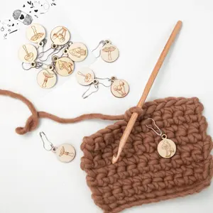 6 cái/túi gỗ tròn đan khâu đánh dấu nấm dễ thương bằng gỗ khóa chốt công cụ đan kim kẹp móc công cụ may
