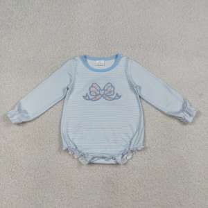 S0649 Traje de Baño Personalizado para Niño Pequeño, Diseño de Rayas Azules y Verdes, Venta al por Mayor, Traje de Baño de Manga Larga de 2 Piezas - Product Image 4