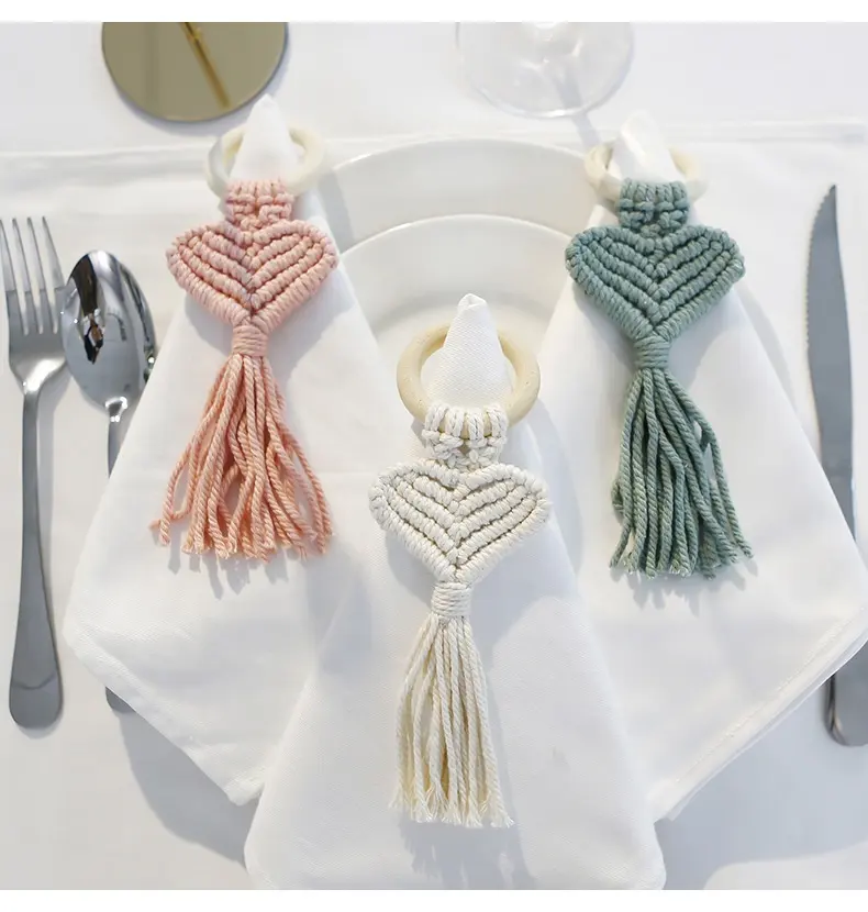 Bohemian Tassel Napkin Buckle Pastoral Hand-woven Wooden Macrame New Napkin Ring