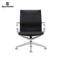Chaise de bureau ergonomique pivotante à dossier moyen en cuir pleine fleur, vente en gros directe d'usine SpaceUnited