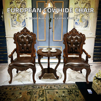 Europäischer Stil Moderner Echtleder Massivholz Geschnitzter Armlehnstuhl Kleiner Tisch Wohnzimmer Heim-Möbel Shanghai