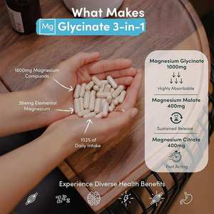 Cápsulas Veganas de <span class=keywords><strong>Magnesio</strong></span> 90 Unidades 1800mg Glicinato Malato Citrato 384mg <span class=keywords><strong>Magnesio</strong></span> Elemental Apoya los Músculos y los Nervios Glicinato 3 en 1 - Product Image 3