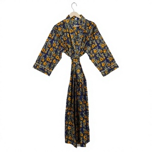 Vestido Largo de Verano Hecho a Mano, 100% Algodón, Estampado Floral, Transpirable, Cuello en V, Cierre con Cordón, Lavable a Máquina, Ligero, para Spa - Product Image 1