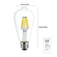 Ampoule LED à filament vintage style Edison ST64, verre transparent, éclat ambré, E27, pour éclairage décoratif dans les restaurants et bars