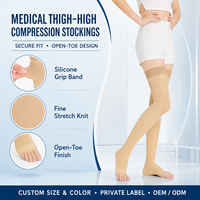 Bas de contention unisexe sur mesure beige et noir 20-30 mmHg, au-dessus du genou, pour varices, à bout ouvert, longs