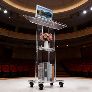 ELOR-Púlpito de Iglesia acrílico personalizado de alta calidad, <span class=keywords><strong>atril</strong></span> moderno de perspex con espalda abierta y estante para escuela y hotel - Product Image 2