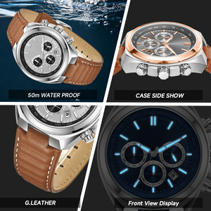 Montre de luxe pour homme en acier inoxydable 44 mm avec grand cadran <span class=keywords><strong>bleu</strong></span>, montre-bracelet décontractée pour homme, chronographe, montre cadeau - Product Image 4