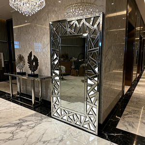 Espejo Rectangular Grande de Pared con Diseño Geométrico Plateado para Decoración de Interiores de Dormitorios, Baños y Hoteles - Product Image 3