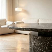 Table basse de salon de luxe en marbre marron, grande table ronde de café, ensemble de tables basses de luxe, plateau moderne unique sur piédestal