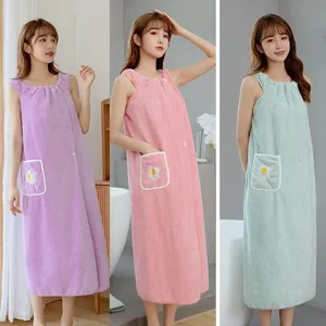 ผ้าขนหนูอาบน้ำสำหรับผู้หญิง ผ้าคลุมตัวสำหรับผู้ใหญ่ ซึมซับน้ำได้ดี ทอสีพื้น ผ้าคลุมผมแห้งทรงยาว ใช้ในห้องน้ำ ซักได้ - Product Image 2