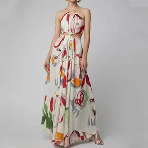 Summer Strapless Vacation Modern For Women Boho Maxi Dress Fashion Floral Graphic Print Dress