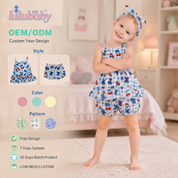 Conjunto de Roupas para Meninas com Estampa Patriótica Retro DH ODM Boutique, Pijamas de Renda em Bambu Elástico para o Mercado dos EUA e Austrália