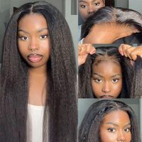 Perruque en cheveux humains 100% naturels, Lace HD sans colle, prête à porter, pré-épilée, cheveux indiens Kinky Straight, couleur naturelle