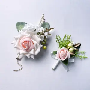 Западные свадебные принадлежности для невесты подружки невесты фиолетовые наручные Цветы цвета шампанского зеленые листья цветы для мужчин корсаж аксессуары