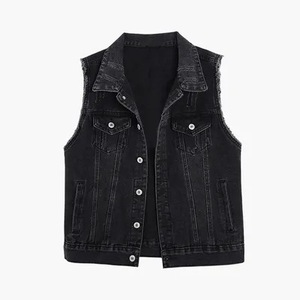 Gilet <span class=keywords><strong>en</strong></span> <span class=keywords><strong>jean</strong></span> rétro au crochet <span class=keywords><strong>sans</strong></span> manches, coupe ample, uni, à simple boutonnage, col rabattu, <span class=keywords><strong>veste</strong></span> <span class=keywords><strong>sans</strong></span> manches de haute qualité pour <span class=keywords><strong>femme</strong></span> - Product Image 1