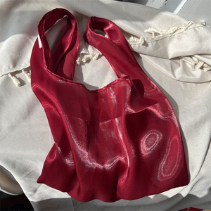 Wholesale Fashion Shopping Shiny Organza Tote Bag Transparent Yarn Hand Carry <b>Light</b> Make-up Bag with Custom Logo Label - Product Image 6