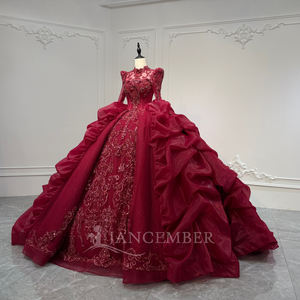 Xs261 Vestido de Noche Moderno Rojo de Manga Larga hasta el Suelo para Mujer, con Lentejuelas y Cuentas, Escote Corazón, Sin Espalda y Cola Capilla - Product Image 3