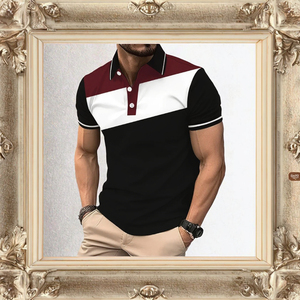 Polo de golf d'été personnalisé de haute qualité, à manches courtes, décontracté, <span class=keywords><strong>patchwork</strong></span> rayé, anti-plis - Product Image 3