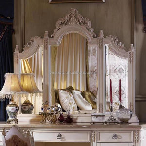 Table de toilette <span class=keywords><strong>baroque</strong></span> antique sculptée en blanc, ensemble de chambre à coucher, commodes à 3 tiroirs, table de maquillage en bois de chêne blanc antique - Product Image 3