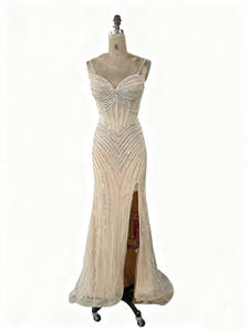 Gaun <span class=keywords><strong>Prom</strong></span> putri duyung kristal nude perak baru dengan gaun malam manik-manik belah depan untuk gaun pesta pernikahan wanita - Product Image 2