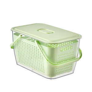 Portable Picnic <b>Basket</b> Double Layer <b>Large</b> Capacity Refrigerator <b>Storage</b> Fruit Vegetable Lunch Box Rectangle PP Eco Friendly - Product Image 1