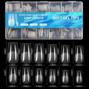 600 faux ongles transparents à couverture complète, fins, longs, ovales, semi-mat, sans lime, longue tenue, en boîte, kit de manucure - Product Image 6