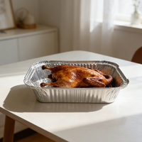 Barquettes jetables en aluminium de 1900 ml, rectangulaires, argentées, robustes, pour plats à emporter, barbecue, cuisson, rôtissage de poulet, vente en gros