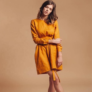 <span class=keywords><strong>Abito</strong></span> <span class=keywords><strong>Estivo</strong></span> in <span class=keywords><strong>Lino</strong></span> per Donna, Vestito Midi con Collo a Girocollo e Cintura - Product Image 2