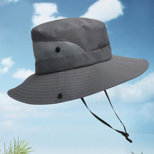 Sun Protective Wide Brim Bucket Hat Breathable Foldable Outdoor Sun Hat Adult Solid Color Contrast - Product Image 3