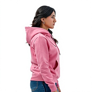 Customize Women <b>Pink</b> <b>Hoodie</b> Regular Fit Solid Color Cotton Knitted Breathable Anti-Pilling Pullover Autumn Wear with Pockets - Product Image 3