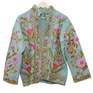 Best Quality Hand Embroidery Knitted Breathable Reversible Quilted Eco-Friendly Cotton Suzani Women's Short Jacket Stripe <b>Button</b> - Product Image 1