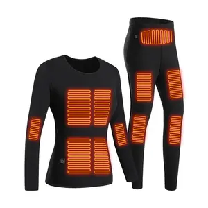 Women's USB-Heated Thermal Underwear Set Electric Long Johns Leggings for Snow Sports Breathable and Warm Base Layer