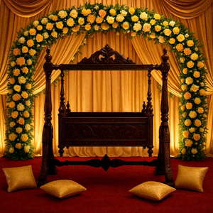 Cuna Columpio Tradicional de Madera de Teca para Bebé, Clásica, Desmontable, Personalizada, Hecha a Mano, Elegante, para Eventos y Bautizos, Estilo Jhula, Fabricada en EE. UU. - Product Image 1