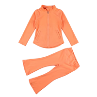Ensemble de sport pour filles avec logo personnalisé, vert menthe, tissu extensible 4 directions, sweat-shirt zippé, leggings évasés, vêtements de sport pour enfants