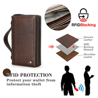 Dompet Perjalanan RFID Multifungsi Pria dari Kulit Sapi Asli, Tas Clutch untuk Ponsel, Paspor, Pena, Organizer, Slot Multi-Kartu