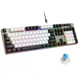 คีย์บอร์ดเกมมิ่งอะลูมิเนียม 107 ปุ่ม RGB Backlit ป้องกันการกดผิดพลาด คีย์บอร์ดแบบมีสายพร้อมปุ่มปรับระดับเสียง สำหรับคอมพิวเตอร์พีซีและเกมเมอร์ - Product Image 1
