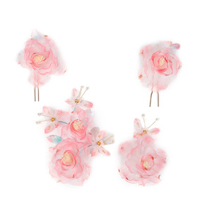 24 nouveaux accessoires de coiffure Hanfu faits à la main, design original, avec des pinces à cheveux en soie simulée rose et des fleurs en feuille d'or - Product Image 5