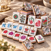 Ensemble de Mahjong américain de luxe, 160 tuiles de 31,5 mm, en acrylique 4 couches, impression intérieure, dos en nacre, motif floral sculpté