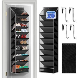 Over The Door Hanging <b>Shoe</b> Organizer 10 Pockets Black Mesh Storage Rack For <b>Shoes</b> Behind Door Or Wall Mount <b>Hook</b> Type - Product Image 1