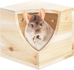 <span class=keywords><strong>Maison</strong></span> de chinchilla en bois naturel carré petit animal cachette <span class=keywords><strong>cabane</strong></span> pour chinchilla écureuil planeurs de sucre dans la cage 6.5X6.5X6.5 po - Product Image 1